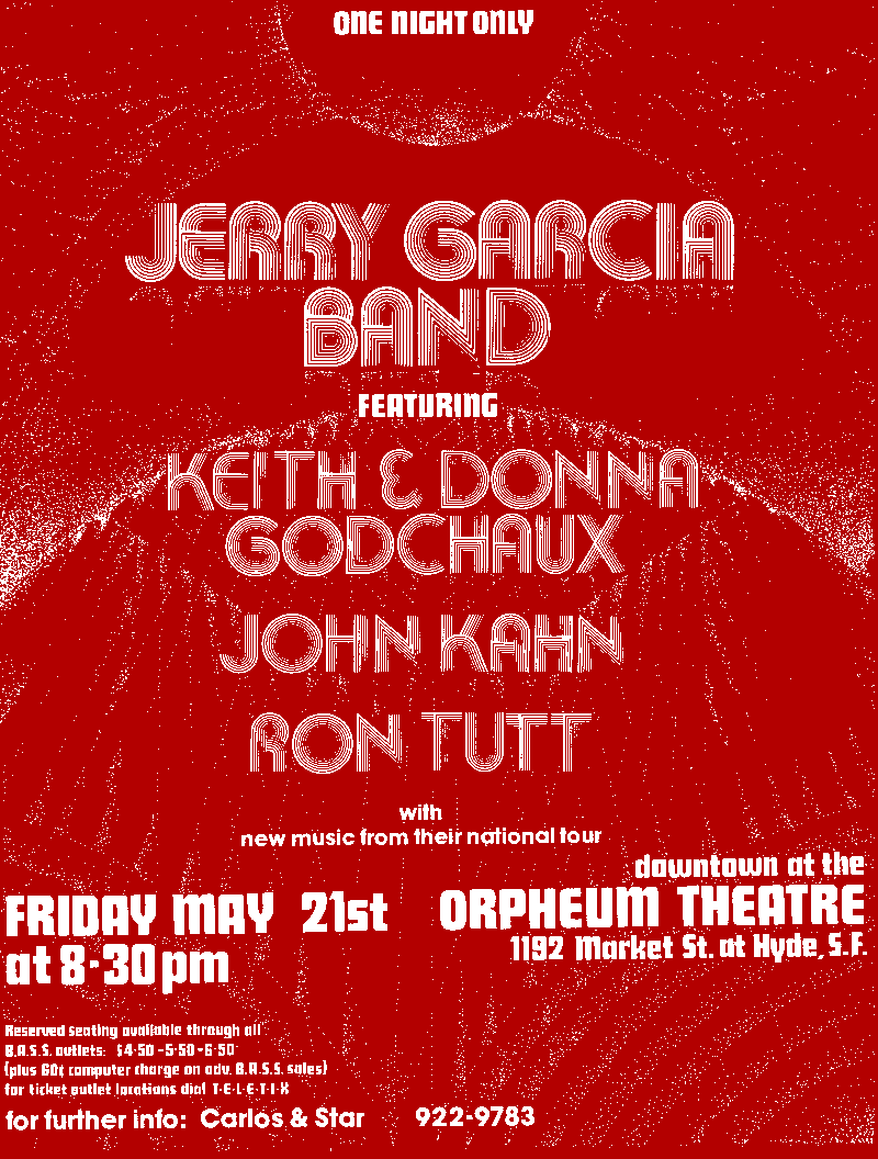 Jerry Garcia Band at the Orpheum poster