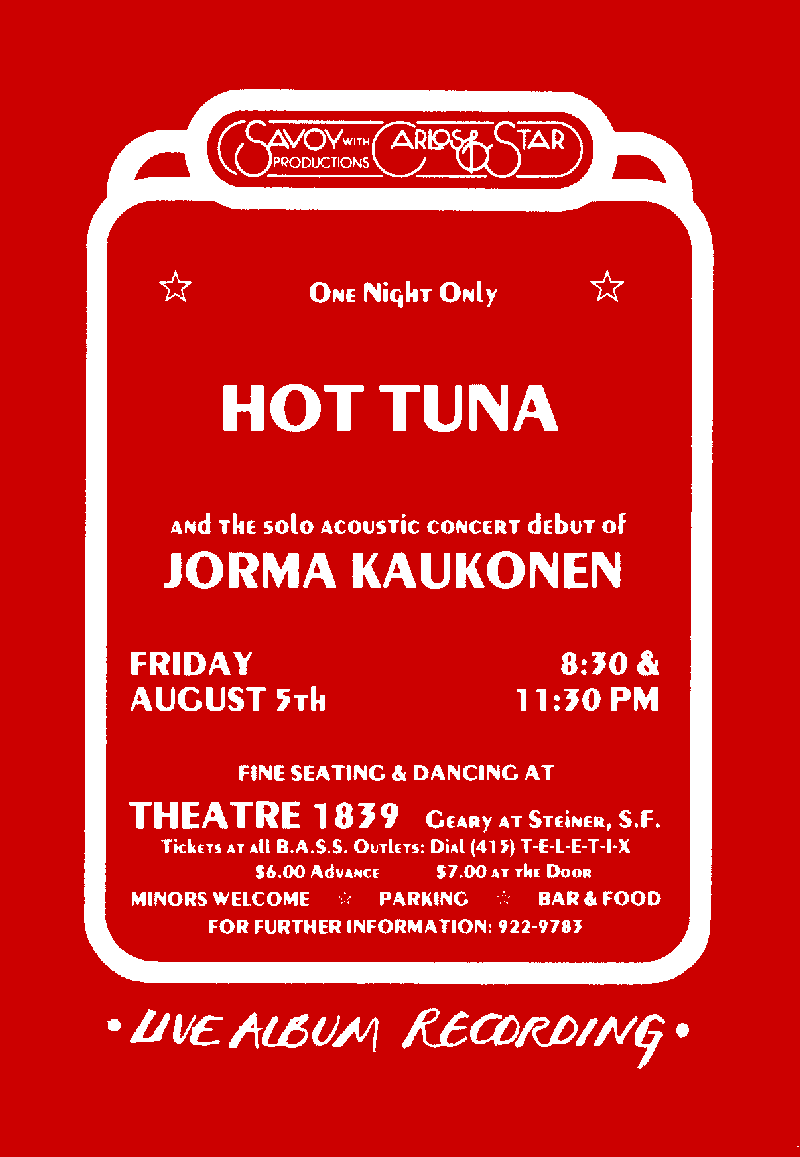 Hot Tuna at Theatre 1839 poster