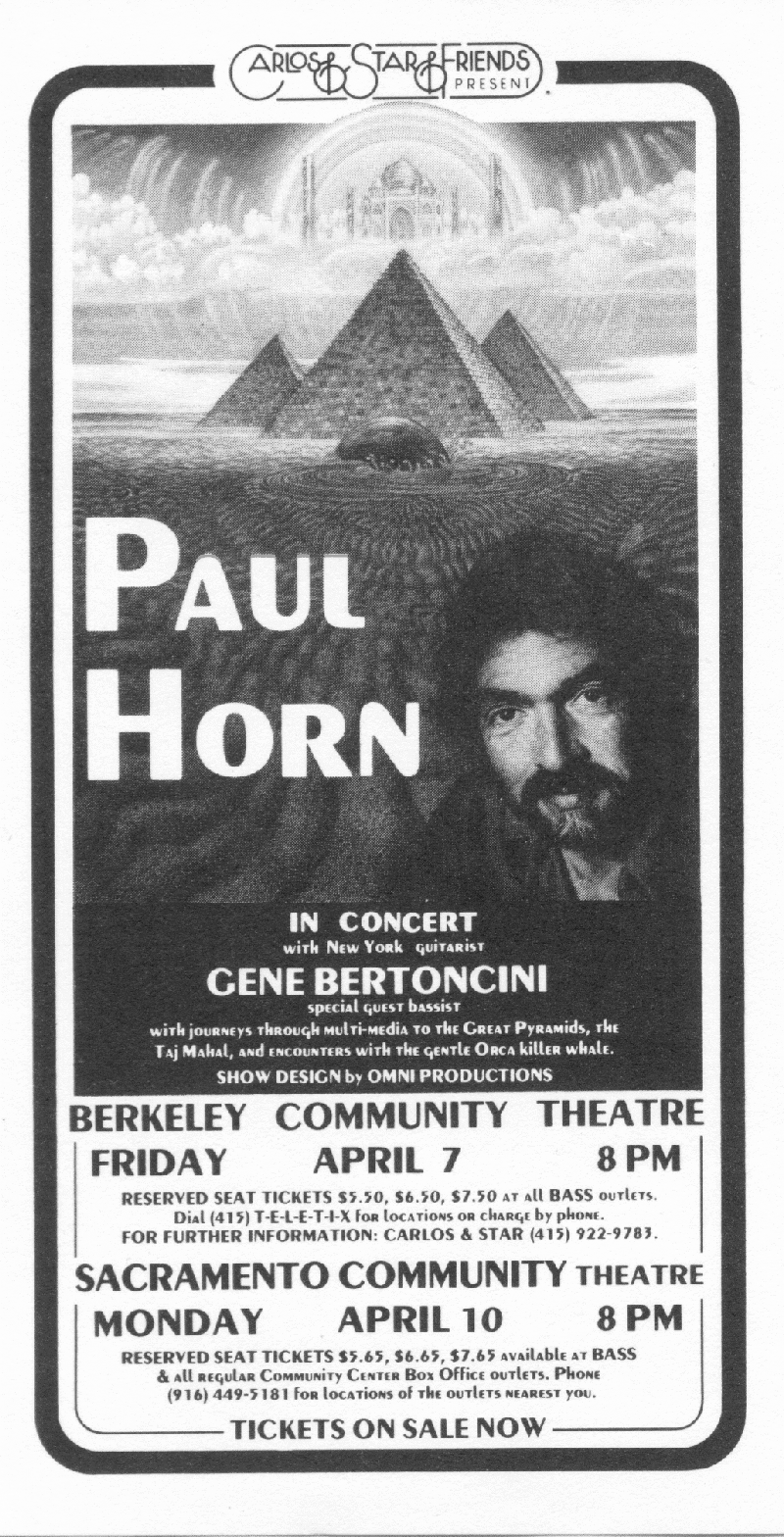 Paul Horn in Berkeley and Sacramento poster